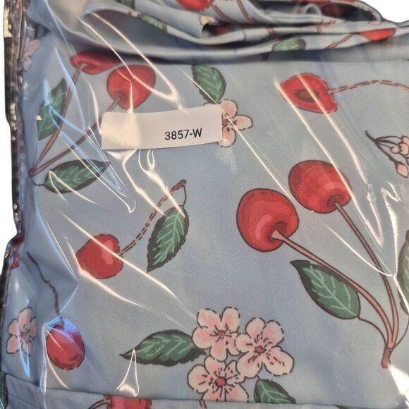 Belle Pogue Women's Baby Blue & Red Cherry Print Poly/Spandex Retro Lined Halter - Picture 4 of 13